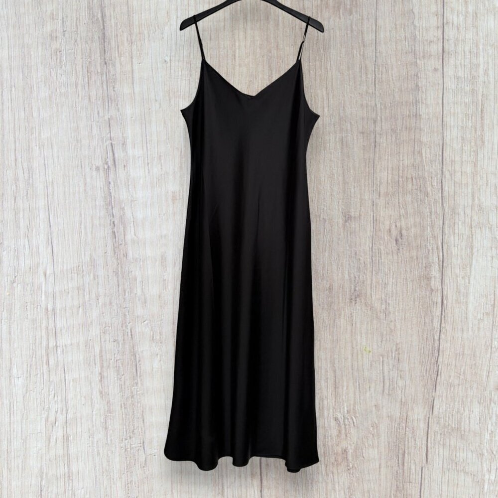 House of Harlow 1960 Black Slip Dress XL Satin Bias Cut Minimalist Chic NWT - Picture 2 of 5
